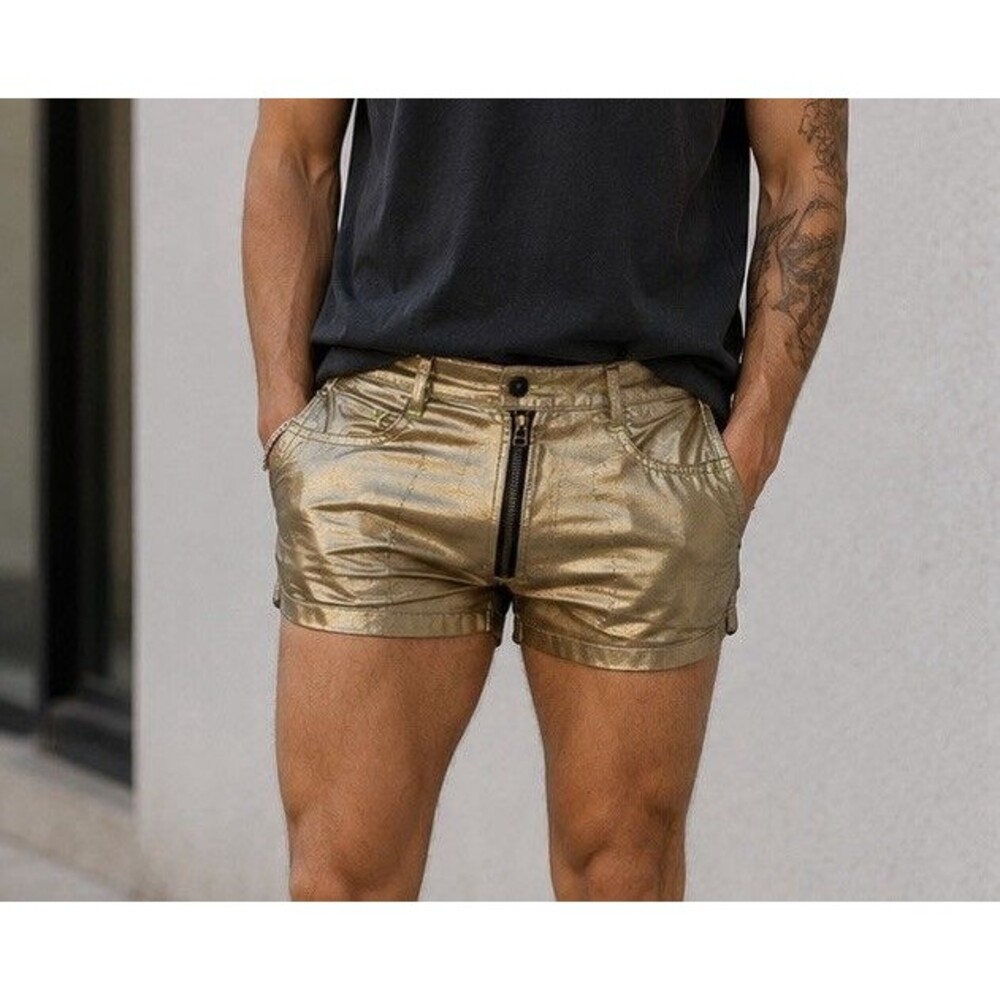 Andrew Christian Gold Metallic Shorts sz 32 Neon accents